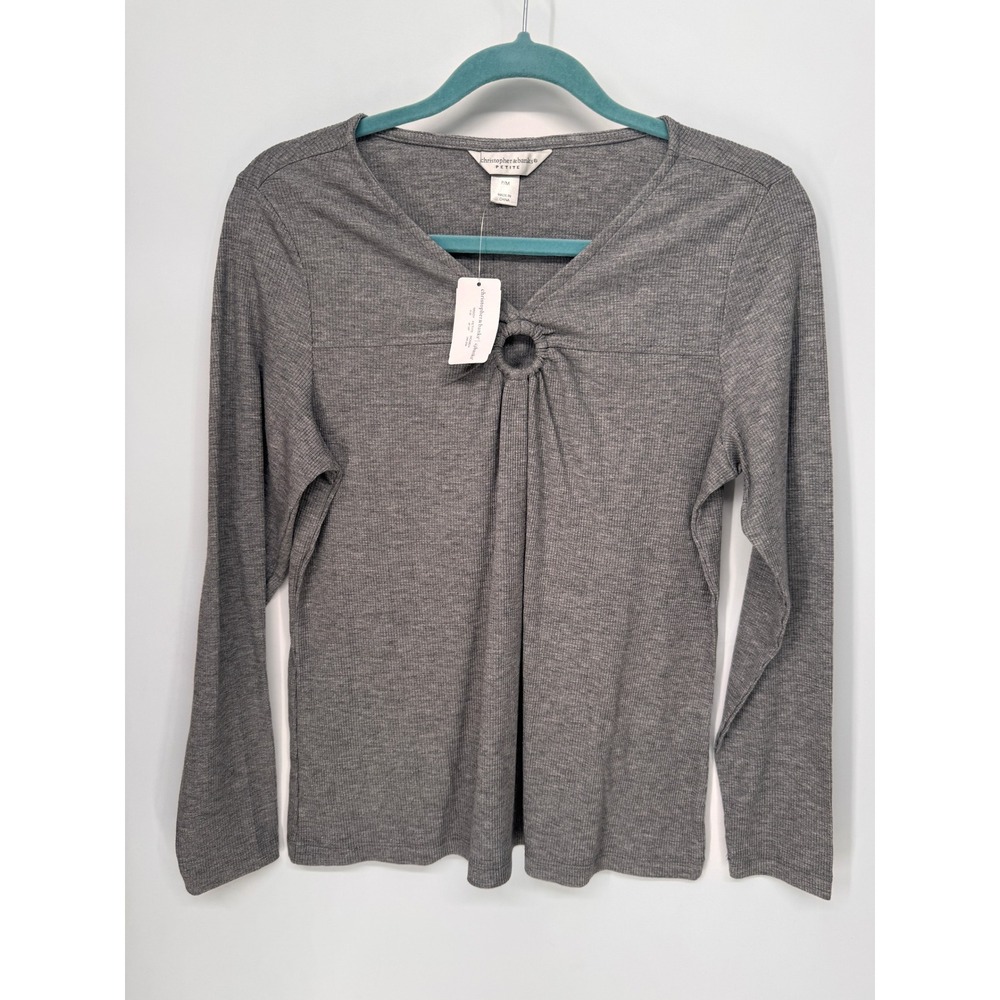 Christopher & Banks Top Women PM Gray NWT Ribbed O-Ring Metallic Shimmer 45258